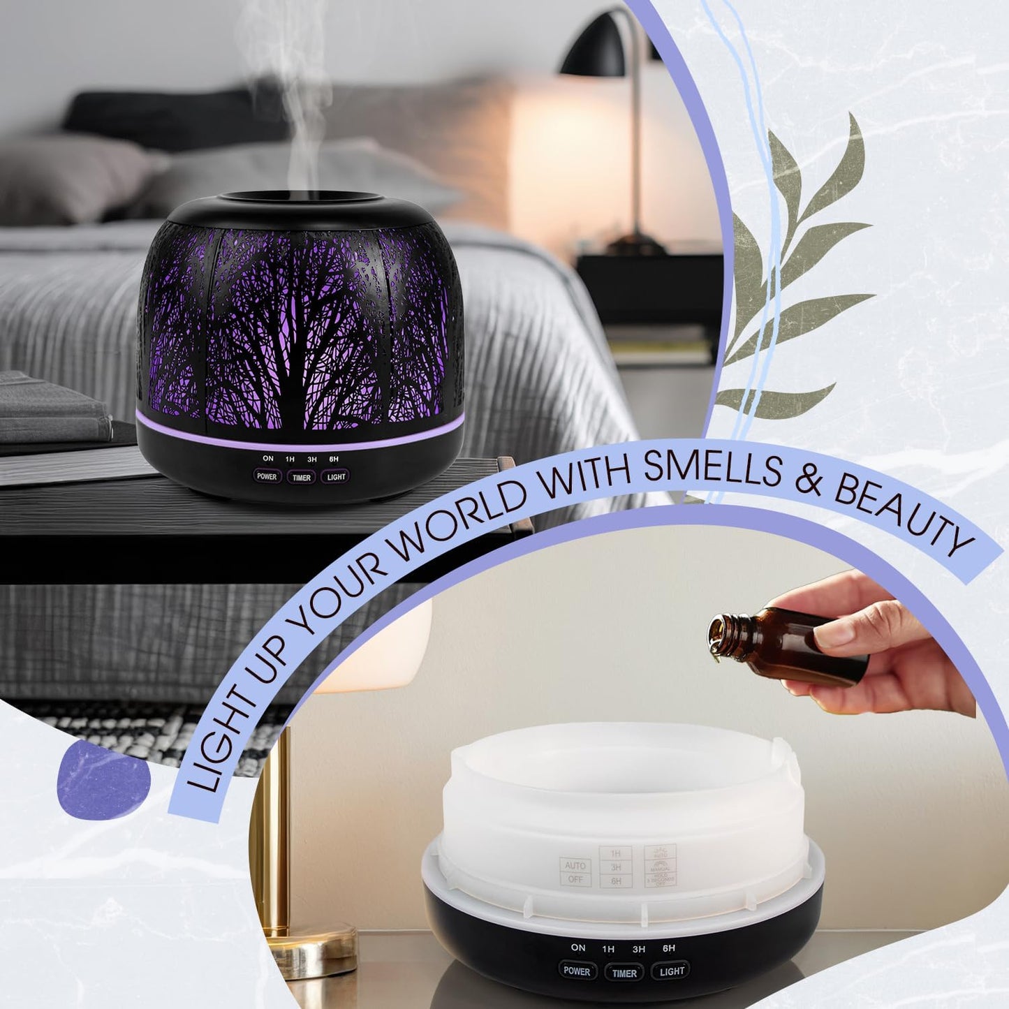 ARVIDSSON Essential Oil Diffuser 500ml, Aromatherapy Diffuser for Home, Ultrasonic Diffusers for Essential Oils, Metal Oil Diffuser with 7 Color LED Lights, Mist Timer and Auto Shut-Off Function