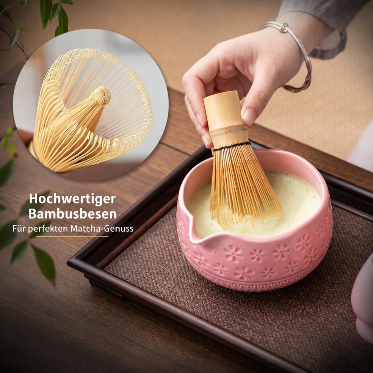 Buucup Matcha Whisk Set, Ceramic Matcha Kit Set Includes Matcha Bowl, Matcha Whisk and Holder, Bamboo Scoop, Scoop Rest, Sifter and Tea Towel - 7 Pcs Matcha Kit for Matcha Lovers (Mottled Green)