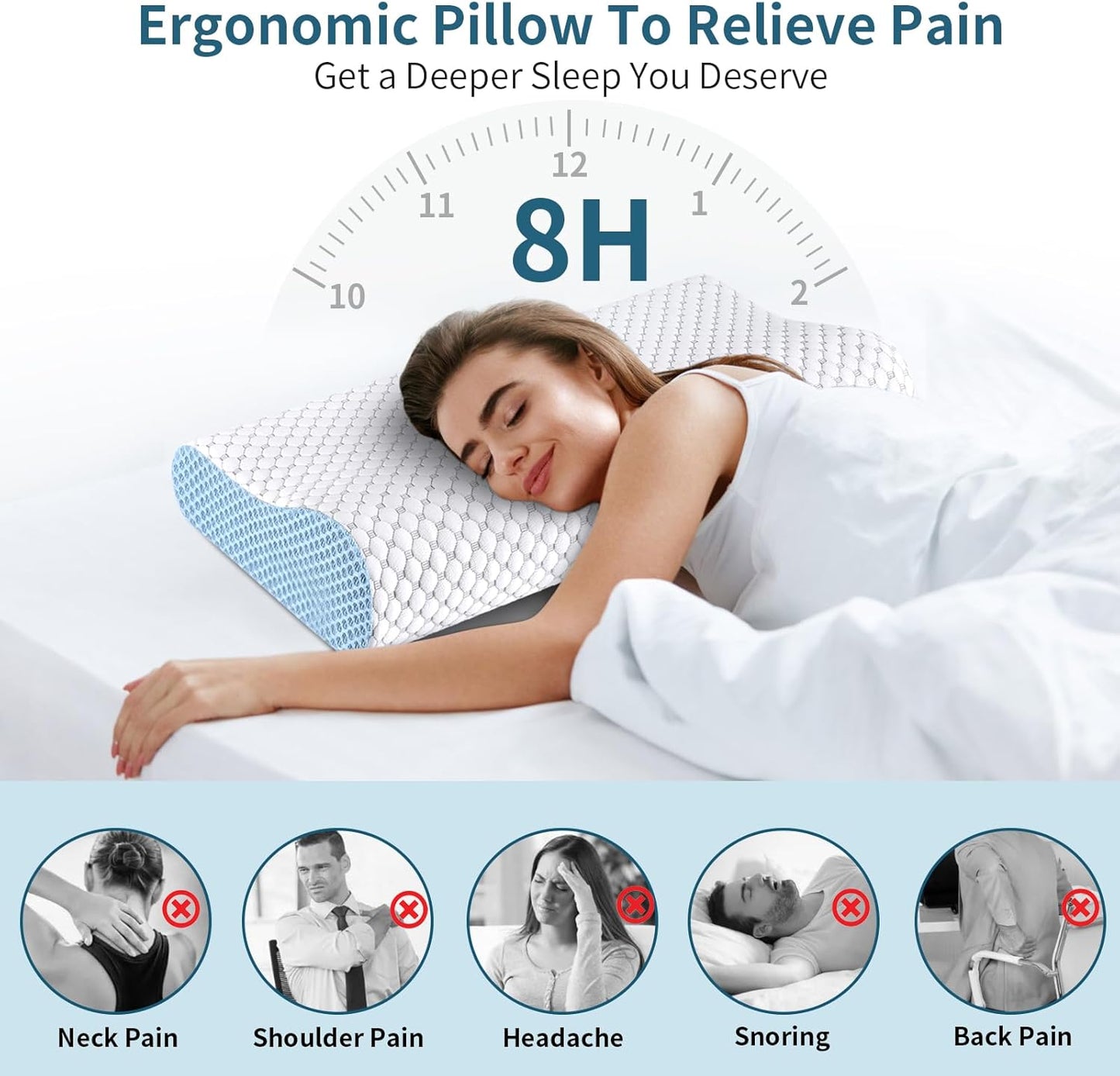 Cervical Pillow for Neck Pain Relief, Contour Memory Foam Pillows for Sleeping, Ergonomic Pillow Adjustable Orthopedic Cooling Pillow Bed Pillow Neck Support for Side Back Stomach Sleepers(Blue)