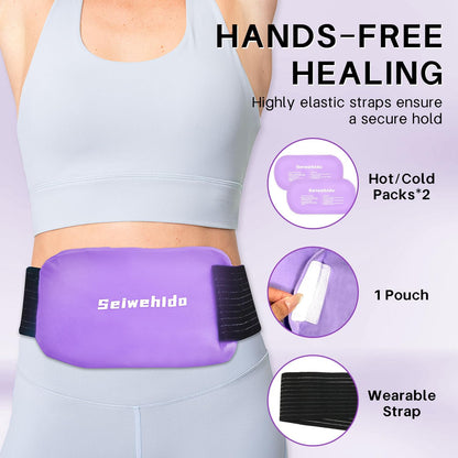 Ice Packs for Injuries Reusable Gel 2 Hot Cold Compress Therapy Pack with Adjustable Strap Soft Ice Wraps for Ankle Knee Leg Neck Shoulder Wrist Feet Back Pain Relief (Purple, Medium 10 x 5.5 Inch)