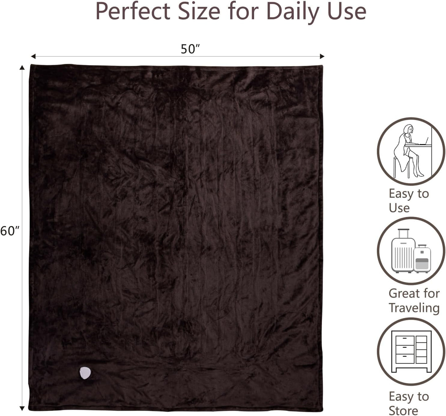 Tefici Heated Blanket Throw 50"x60", Ultra Soft 2-Layer Flannel Electric Blanket, for Home Office Sofa,3 Heat Settings, 4H Auto Off, ETL FCC Certified, Overheat Protection, Machine Washable, Camel