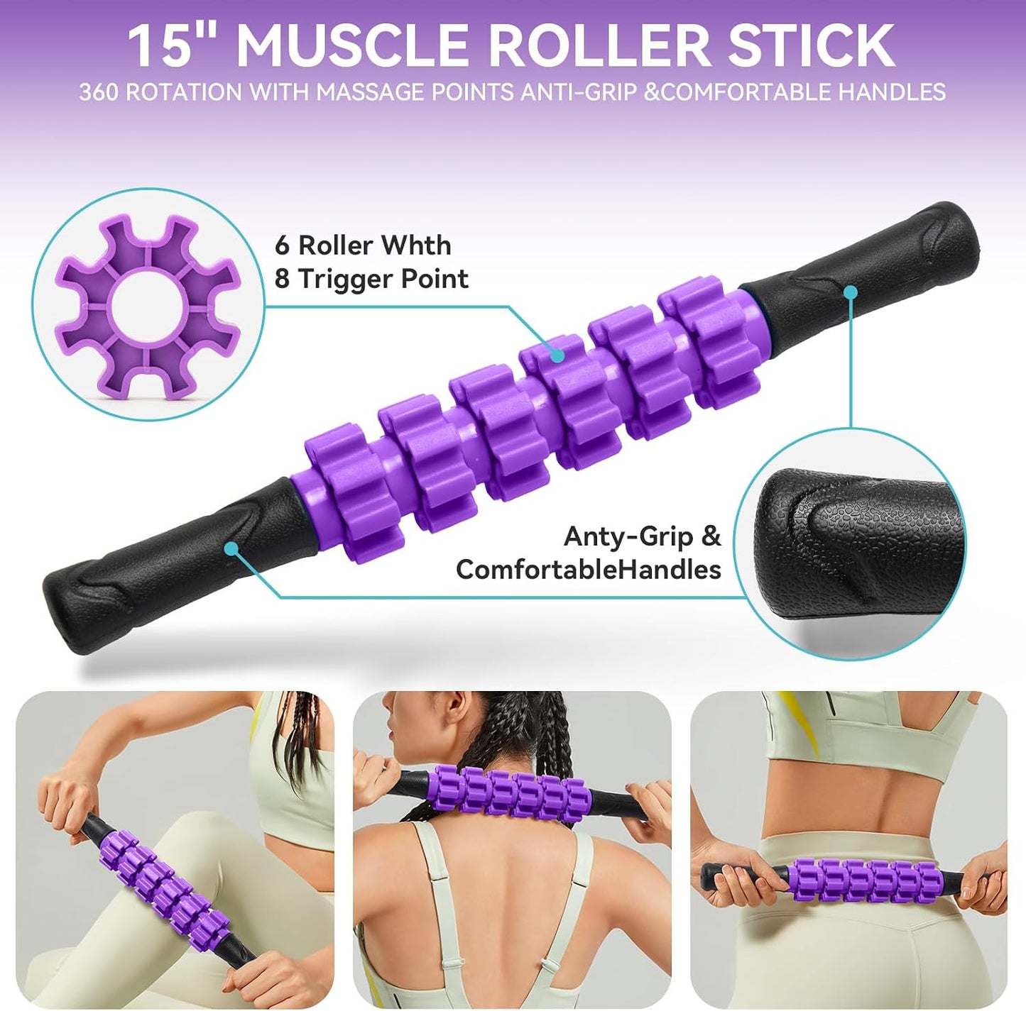 Krightlink 5 in 1 Foam Roller Set for Deep Tissue Muscle Massage, Trigger Point Fitness Exercise Foam Roller, Massage Roller, Massage Ball, Stretching Strap, for Whole Body (Orange Black)