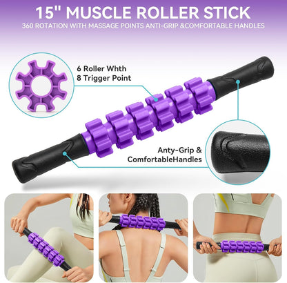 Krightlink 5 in 1 Foam Roller Set for Deep Tissue Muscle Massage, Trigger Point Fitness Exercise Foam Roller, Massage Roller, Massage Ball, Stretching Strap, for Whole Body (Orange Black)