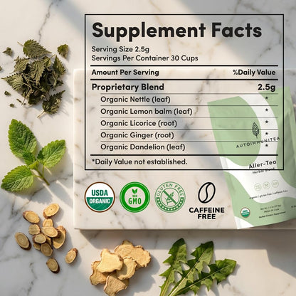 Organic Stinging Nettle Tea Loose Leaf Tea Bags – Soothing Tea for Allergy Relief and Sinus Relief, Lemon Balm, Licorice Root, Caffeine Free, AIP Herbal Seasonal Blend, 15 Count