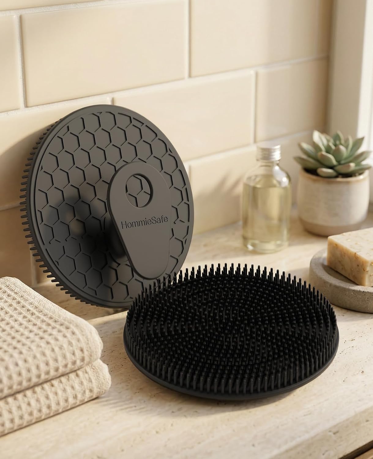 2 Pack Soft Silicone Shower Brush, Body & Face & Short Hair Wash, Bath Exfoliating Skin Massage Scrubber, Dry Skin Brushing Glove Loofah, Fit for Sensitive and All Kinds of Skin (PeonyPink+Green)