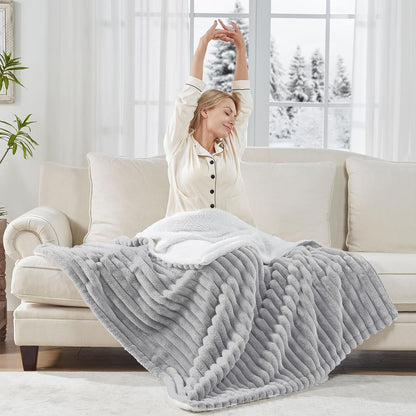Westinghouse Heated Throw Blanket, Electric Blanket Throw with 6 Heating Levels and 2-10 Hours Time Settings, Flannel to Sherpa Super Cozy Heated Blanket Machine Washable, 50x60 inch, Charcoal