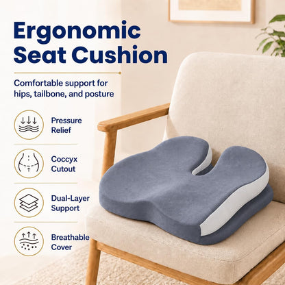 Seat Cushions for Office Chairs Wheelchair Cushion for Long Sitting Back Pain，Memory Foam Seat Car Computer Desk Chair Cushion，Coccyx Cushion for Tailbone Pain Relief Cushion Office Chair Black