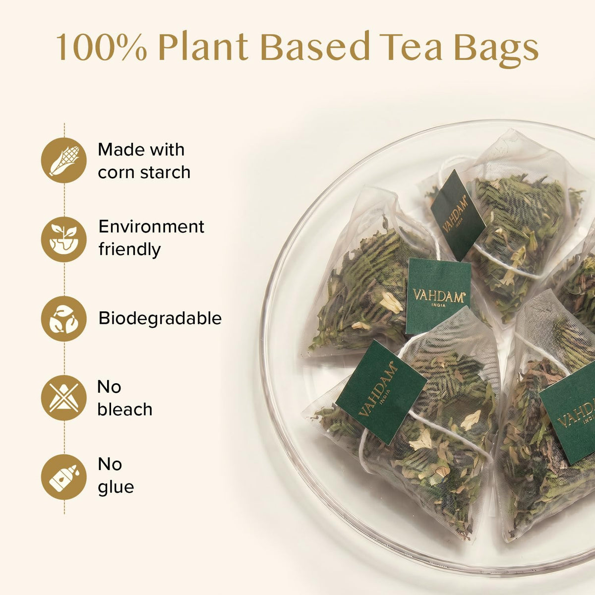 VAHDAM, Jasmine Green Tea Bags (100 Count) Med Caffeine, Non GMO | High Grown Green Tea Blended w/Pure Jasmine Flowers | Resealable Ziplock Pouch