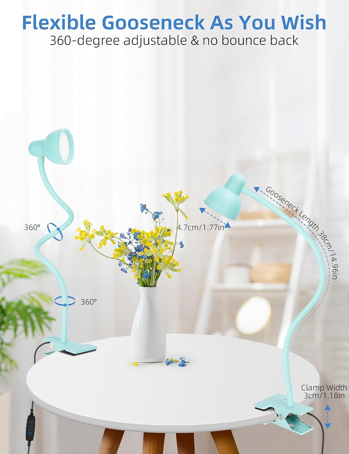 LiFMIRA Clip-on Reading Light - 3 Color Modes, 10 Dimmable Brightness, Eye Care Clamp Desk Lamp with Flexible Gooseneck for Reading in Bed, Desk, Headboard, Computer
