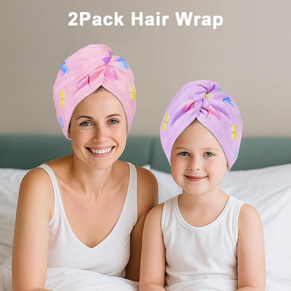 Unicorn Castle Microfiber Hair Towel for Kids 2Pack Hair Wrap Towels Absorbent Hair Drying Towel Wrap Hair Turbans for Curly Thick Hair, Pink White Strawberry