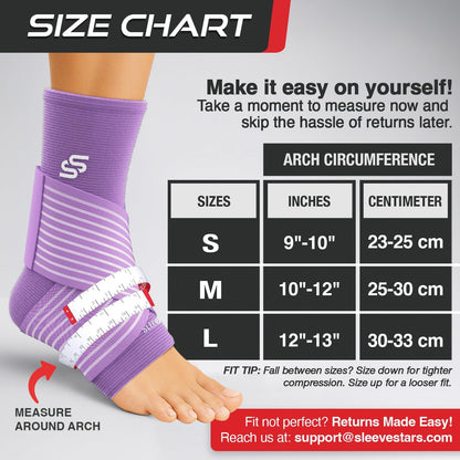 Sleeve Stars Ankle Brace for Women & Men, Ankle Wrap for Sprain, Compression Sleeve for Plantar Fasciitis Relief, Easy Customizable Support: w/ Removable Strap (Single/M:10"-12"/Black)