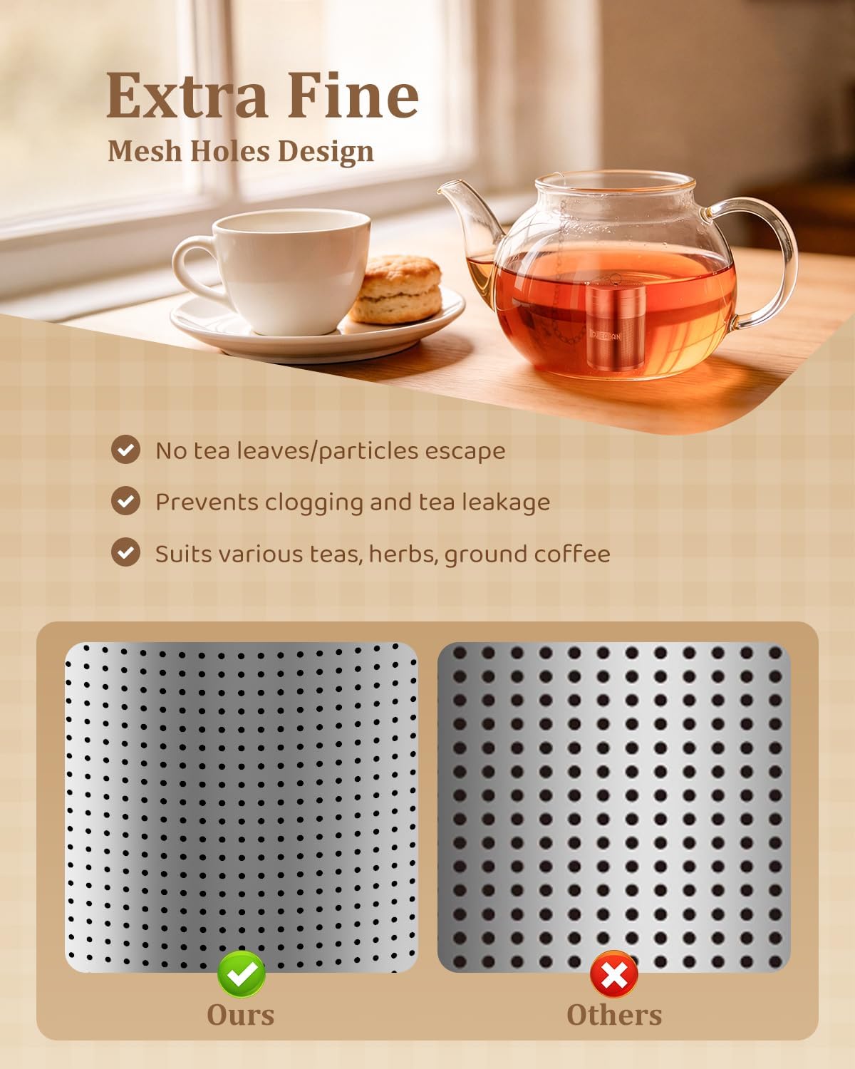 House Again Large Tea Infusers, Extra Fine Mesh Tea Strainers for Loose Tea, Slim Threaded Lid & 304 Stainless Steel, Filter Bags Diffusers, Loose Leaf Tea Steeper for Brew Tea Spices & Seasonings