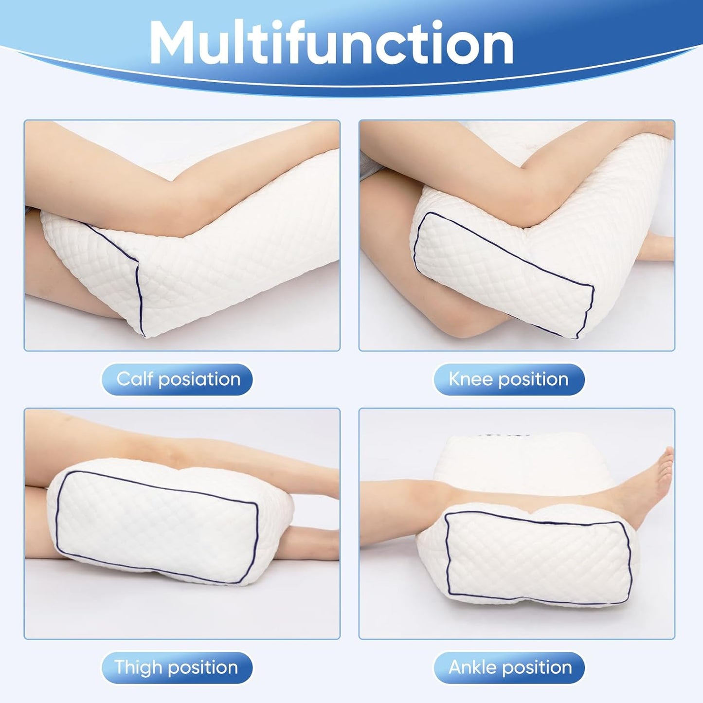 MINUPWELL Knee Pillow for Side Sleepers - Between Leg & Under Knee Pillow for Back Sleepers - Leg Pillow with 850G 7D Alternative for Relieving Leg, Back, and Knee Pain - 100% Cotton Fabric - White
