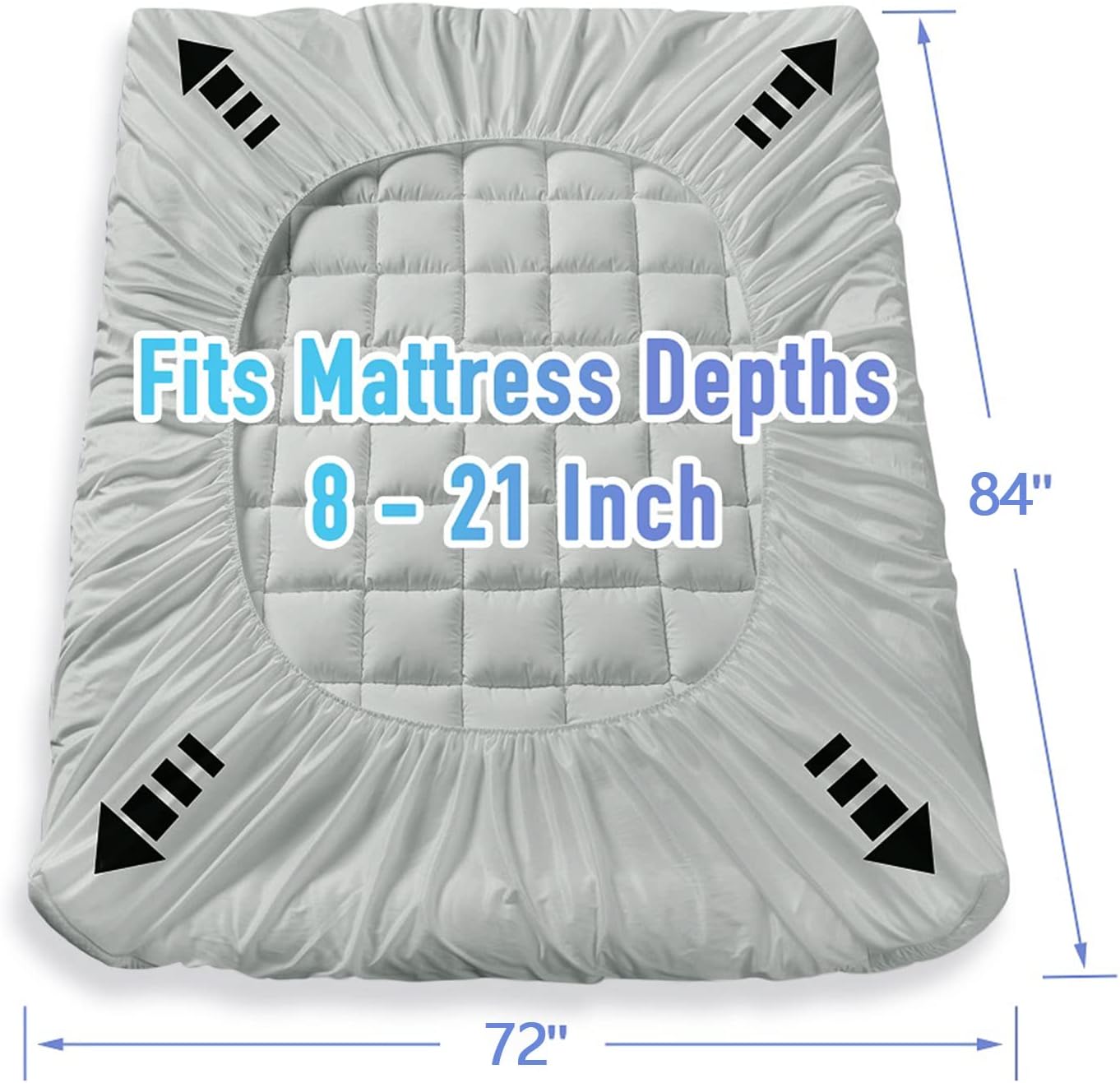MATBEBY Queen Size Mattress Pad - Cooling Breathable Mattress Topper, Quilted Fitted Mattress Protector, Pillow Top Mattress Cover with 8-21" Deep Pocket, Soft, Machine Washable, White, 60x80 Inches