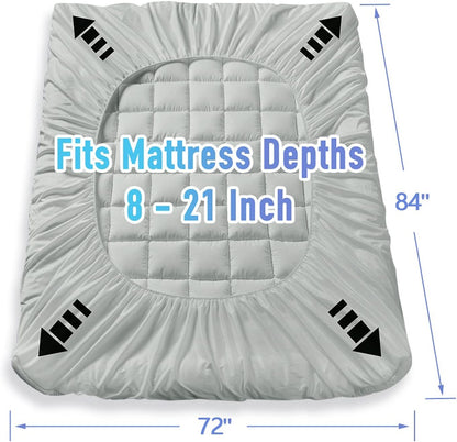 MATBEBY Queen Size Mattress Pad - Cooling Breathable Mattress Topper, Quilted Fitted Mattress Protector, Pillow Top Mattress Cover with 8-21" Deep Pocket, Soft, Machine Washable, White, 60x80 Inches