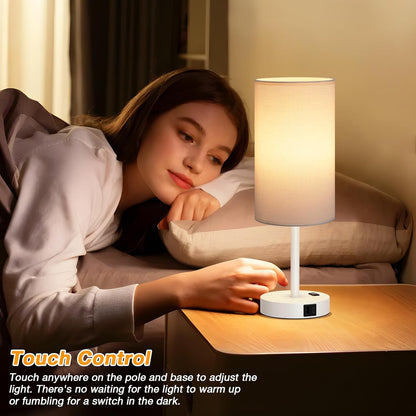Dicoool Touch Bedside Table Lamp with USB - 3 Way Dimmable Wood Lamp for Bedroom Nightstand, Desk Lamp with Charging Station for Dorm, Living Room, Office, Kids Room, Small, 14in