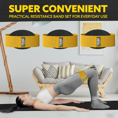 Tribe Lifting Resistance Bands for Working Out - 3 Pack Fabric Workout Bands for Women and Men - Booty Bands for Legs and Glute - Non Slip Exercise Bands Set for Squat Hip Thigh