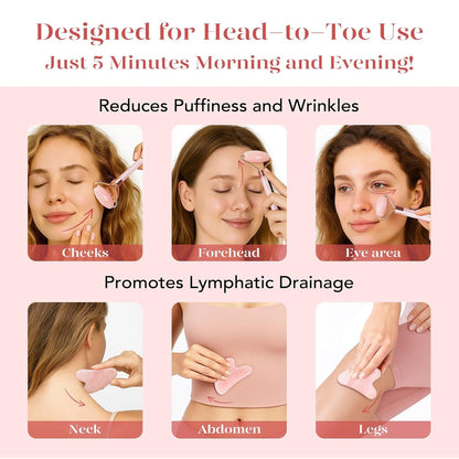 BAIMEI IcyMe Rose Quartz Roller & Gua Sha Set, Cooling Face Roller for Depuffing & Lymphatic Massage, Sculpting Tool for Face, Eyes & Neck, Smooth Skincare Gift for Women and Men