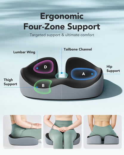 HUANUO Seat Cushion for Office Chair, Extra Large Memory Foam Cushion for Office Chair,Car & Wheelchair - Sciatica & Tailbone Pain Relief for Long Sitting, Ergonomic Design with Anti-Slip Bottom