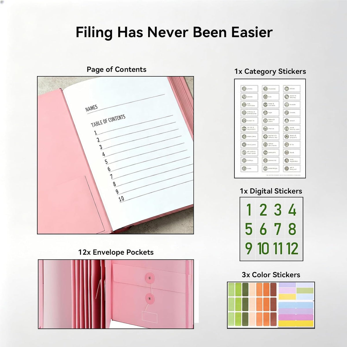 Important Document Organizer, File Folder with Labels and 12 Pockets, Expanding Storage Folder for Family Emergency Binder, Life Binder Organizer for Photos and Letters, Blue
