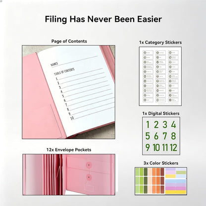 Important Document Organizer, File Folder with Labels and 12 Pockets, Expanding Storage Folder for Family Emergency Binder, Life Binder Organizer for Photos and Letters, Blue