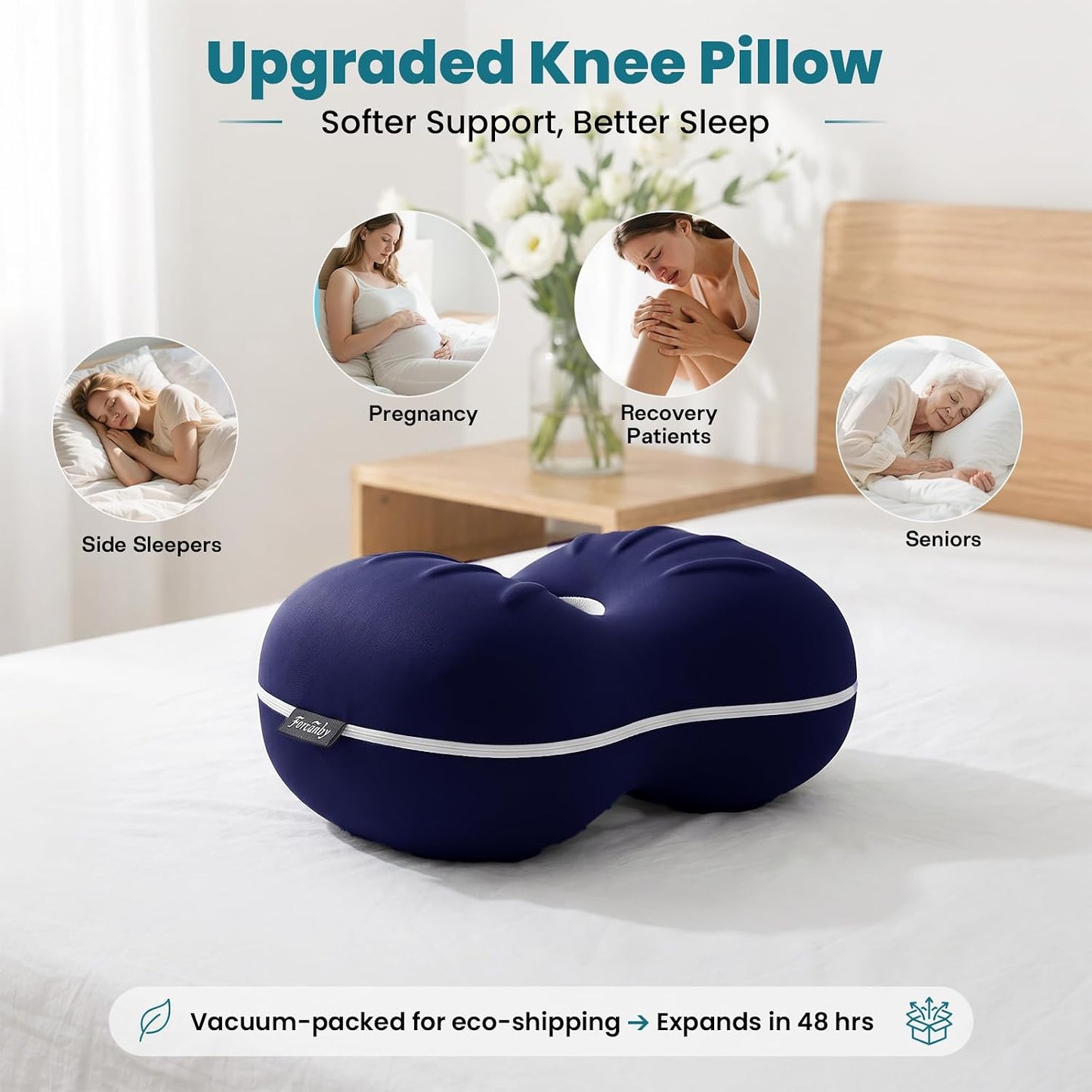 Knee Pillow for Side Sleepers - Smooth Spine Alignment Pillow, Memory Foam Knee Pillows for Back Hip Pain, Spine Aligning, Sciatica, Surgery Recovery, Pregnancy
