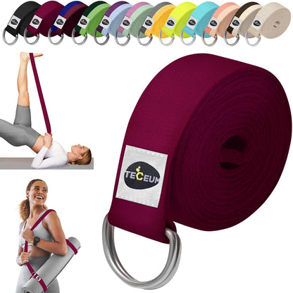 TECEUM 2 IN 1 Yoga & Mat Strap for Stretching – Cotton – 6/8/10 ft