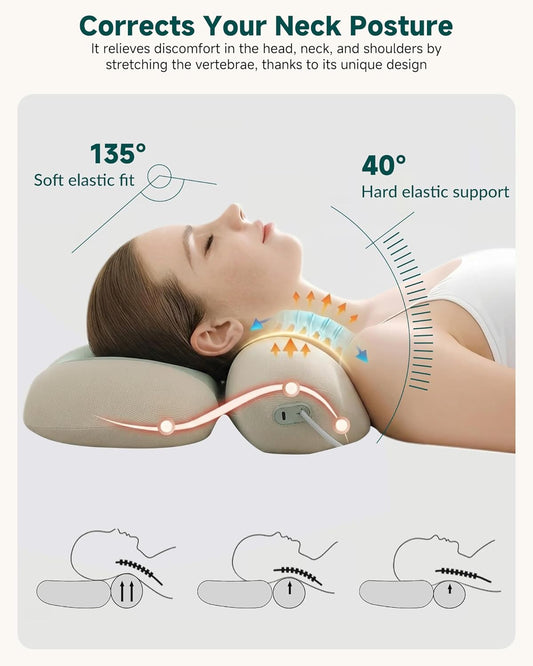 Snailax 2026 Cordless Neck Massager with Heat, Air Neck Stretcher Device, Remote Control Cervical Traction Massage Pillow, Rechargeable Heated Neck Massager for Pain Relief Home Office Travel