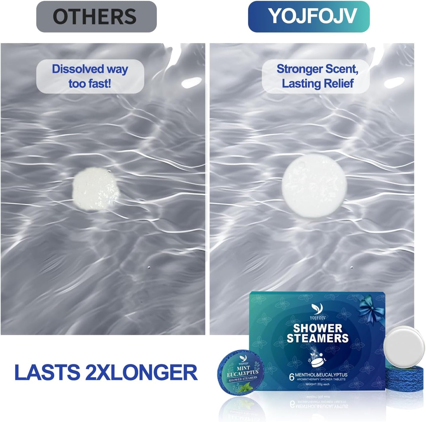 Shower Steamers Aromatherapy, 6PCS Enhanced Mint Shower Tablets with Natural Eucalyptus Essential Oil, Self-Care & Relaxation Gift Set for Women & Men, Daily Home Spa Shower, Calming Aromatherapy