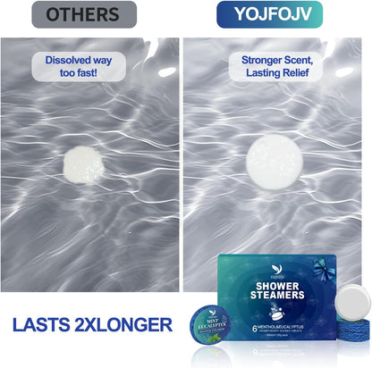 Shower Steamers Aromatherapy, 6PCS Enhanced Mint Shower Tablets with Natural Eucalyptus Essential Oil, Self-Care & Relaxation Gift Set for Women & Men, Daily Home Spa Shower, Calming Aromatherapy