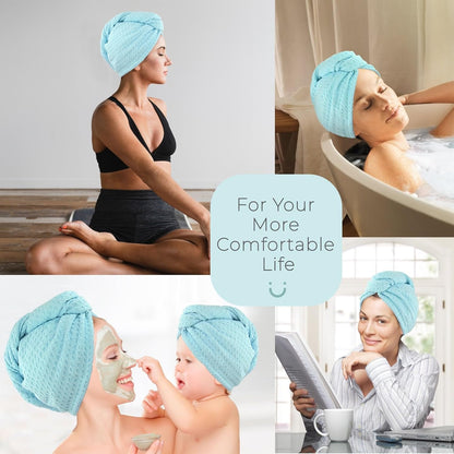 MaopaoBeauty Hair Towel Wrap for Women Long&Thick Hairs Head Wrap 1Pack Super Absorbent Hair Drying White Waffle Bath Towels for Curly Quick Dry Hair Drying Towels with Button