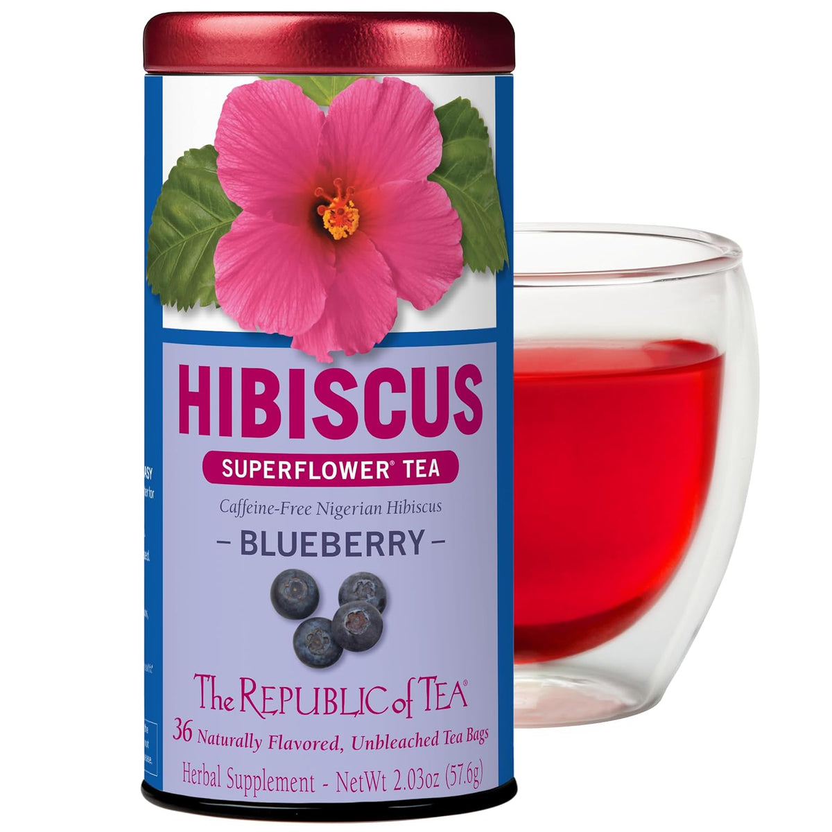 The Republic of Tea Blueberry Hibiscus Herbal Tea,Caffeine Free, 36 Count