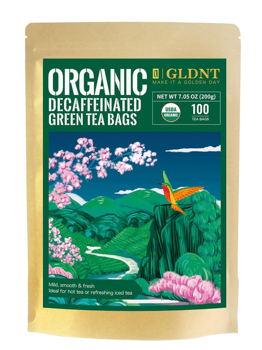 GLDNT Organic Decaf Green Tea Bags, Organic Green Tea Decaffeinated, 100 ct