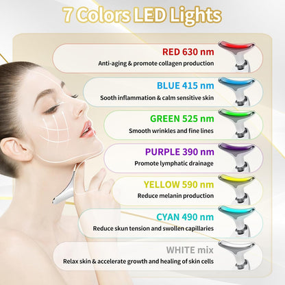 Portable Face Beauty Device, 7 Color Portable Face Massager Tool for Skin Care, Based on Triple Action LED, Thermal, and Vibration Technologies, at Home Skin Care Face Sculpting Tool(Glossy Black)
