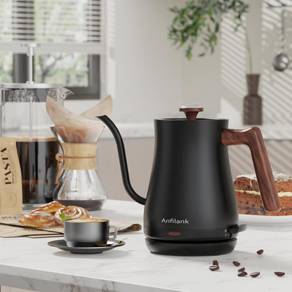Anfilank Gooseneck Electric Kettle with Thermometer, 0.8L Small Electric Tea Kettle, 1200W Fast Heat, Precision Pour for Coffee & Tea, Auto Shut Off & Dry Boil Protection, Stainless Steel
