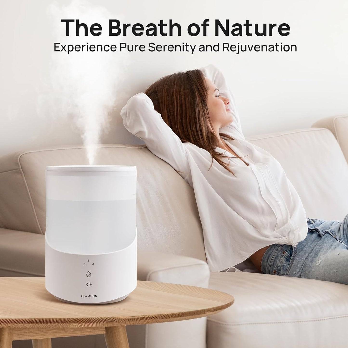 Clarston 2L Cool Mist Humidifier for Bedroom with 360° Adjustable Nozzle, High and Low Mist Levels, Ultra-Low Noise, Light-Off, No BPA, Auto Shut Off, Ideal Baby Humidifier with Easy Top Filling