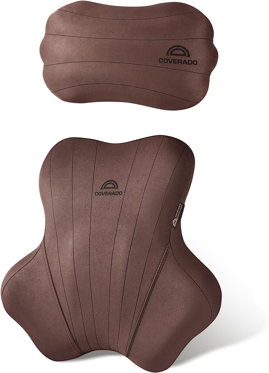 Coverado Car Lumbar Support Pillow and Car Neck Pillow Kit, Ergonomic Design Car Headrest Pillow for Driving, Relax Back Head Muscles Relieve Driving Fatigue, Breathable & Removable Cover, Gray