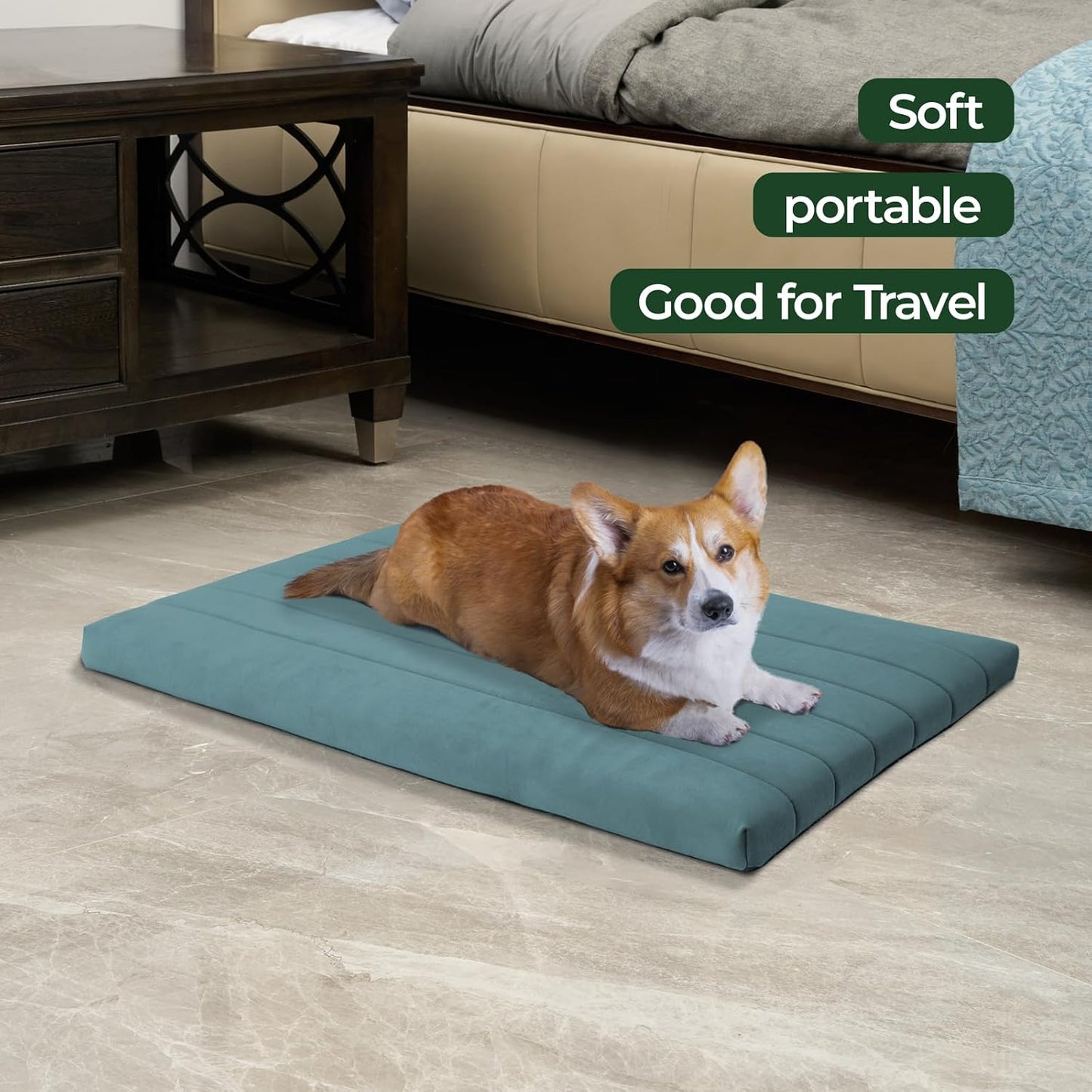 BALANCE Dog Crate Bed, Orthopedic Dog Bed Pad with Waterproof Liner, Washable Crate Foam Pet Mat for Large, Medium, Puppy Dogs Breeds, Mint Leaf, 36“x23”x1.6“
