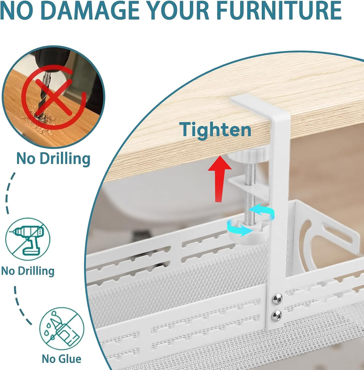 Under Desk Cable Management Tray, No Drill Mesh Cable Tray Cord Organizer