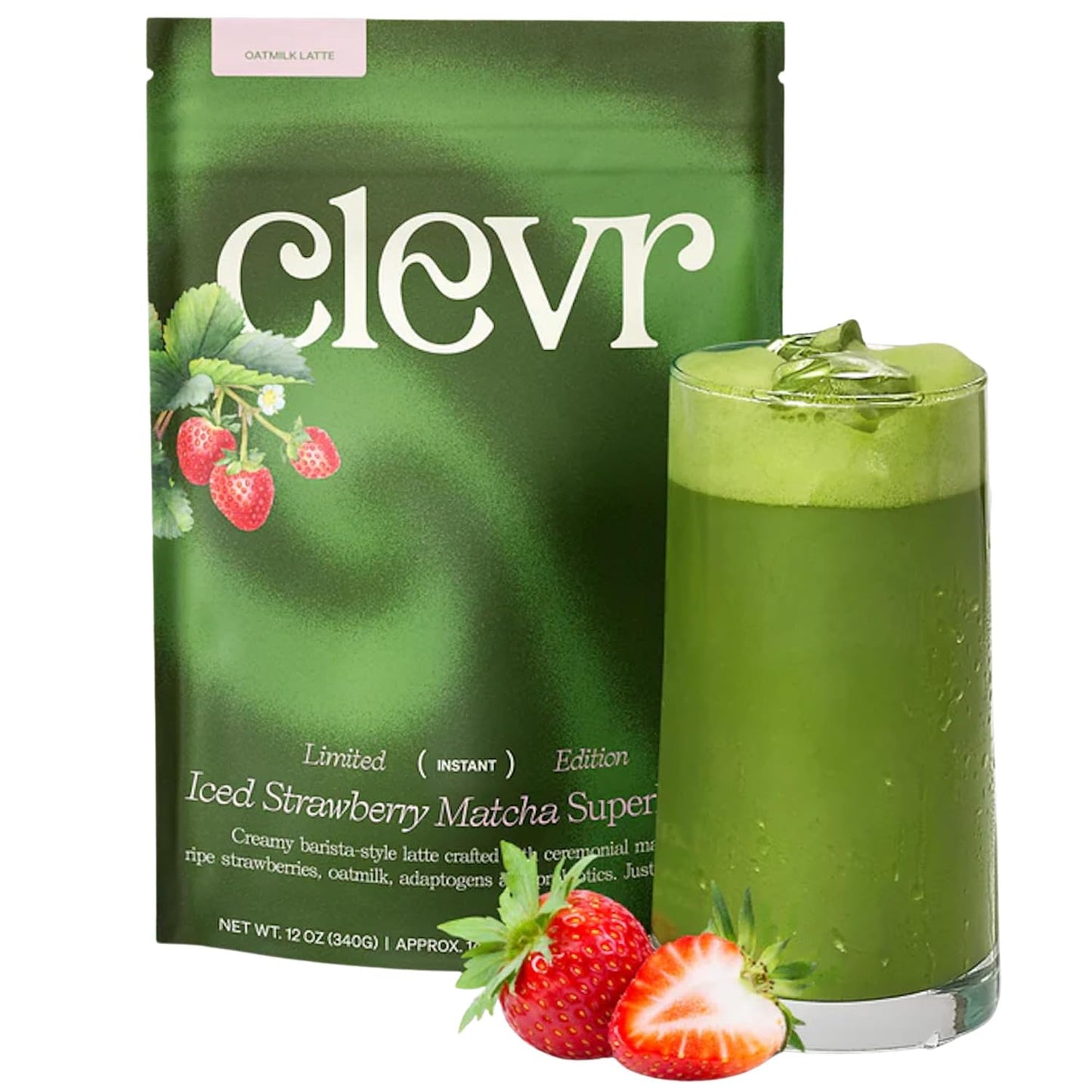 Clevr Pistachio Matcha SuperLatte, Organic Ceremonial Grade, Instant Superfood Powder Blend with Lions Mane, Reishi Mushroom, Coconut Cream, Ashwagandha, Serve Hot or Iced (14 Lattes)