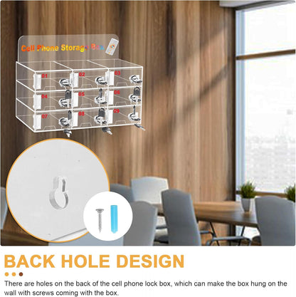 Cell Phone Locker Box 9 Slots, Wall-Mounted, with Door Locks & Keys