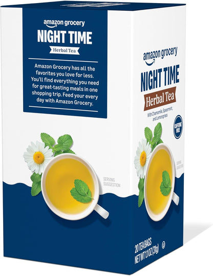 Amazon Grocery, Night Time Herbal Tea, Caffeine Free, 1.1 Oz, 20 Ct