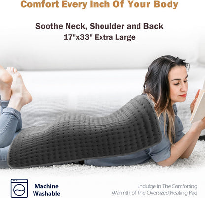 20"x24" XL Heating Pad for Back, Neck & Shoulders, Soft Electric Heating Pad with Moist & Dry Heat, Auto-Off, Machine Washable, Birthday Gifts for Women Wife Mom Her