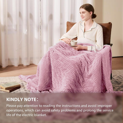Homemate Heated Blanket Electric Throw - 50"x60" Heating Blanket Throw 1/2/4/6/8 Hours Auto-Off 10 Heat Levels Over-Heat Protection Soft Flannel Sherpa Heater ETL Certification
