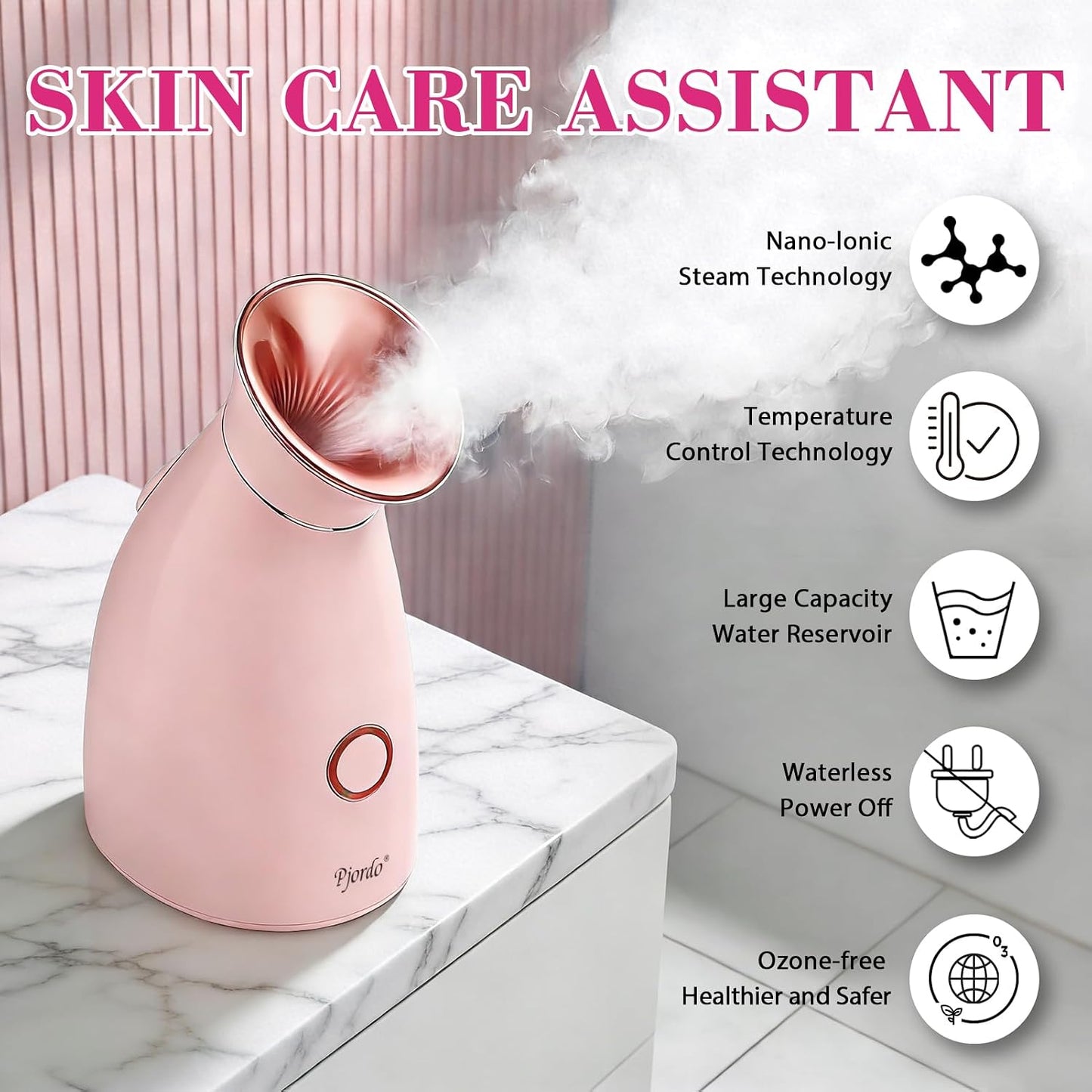 Pjordo Facial Steamer Spa Kit, 12 Skin Care Tools & 5 Jelly Mask Powder, Nano Ionic Steamer for Facial Deep Cleaning Unclog Pores Sinuses, Warm Mist Humidifier for Home SPA, Self Care Gifts for Women