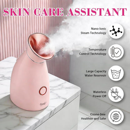 Pjordo Facial Steamer Spa Kit, 12 Skin Care Tools & 5 Jelly Mask Powder, Nano Ionic Steamer for Facial Deep Cleaning Unclog Pores Sinuses, Warm Mist Humidifier for Home SPA, Self Care Gifts for Women