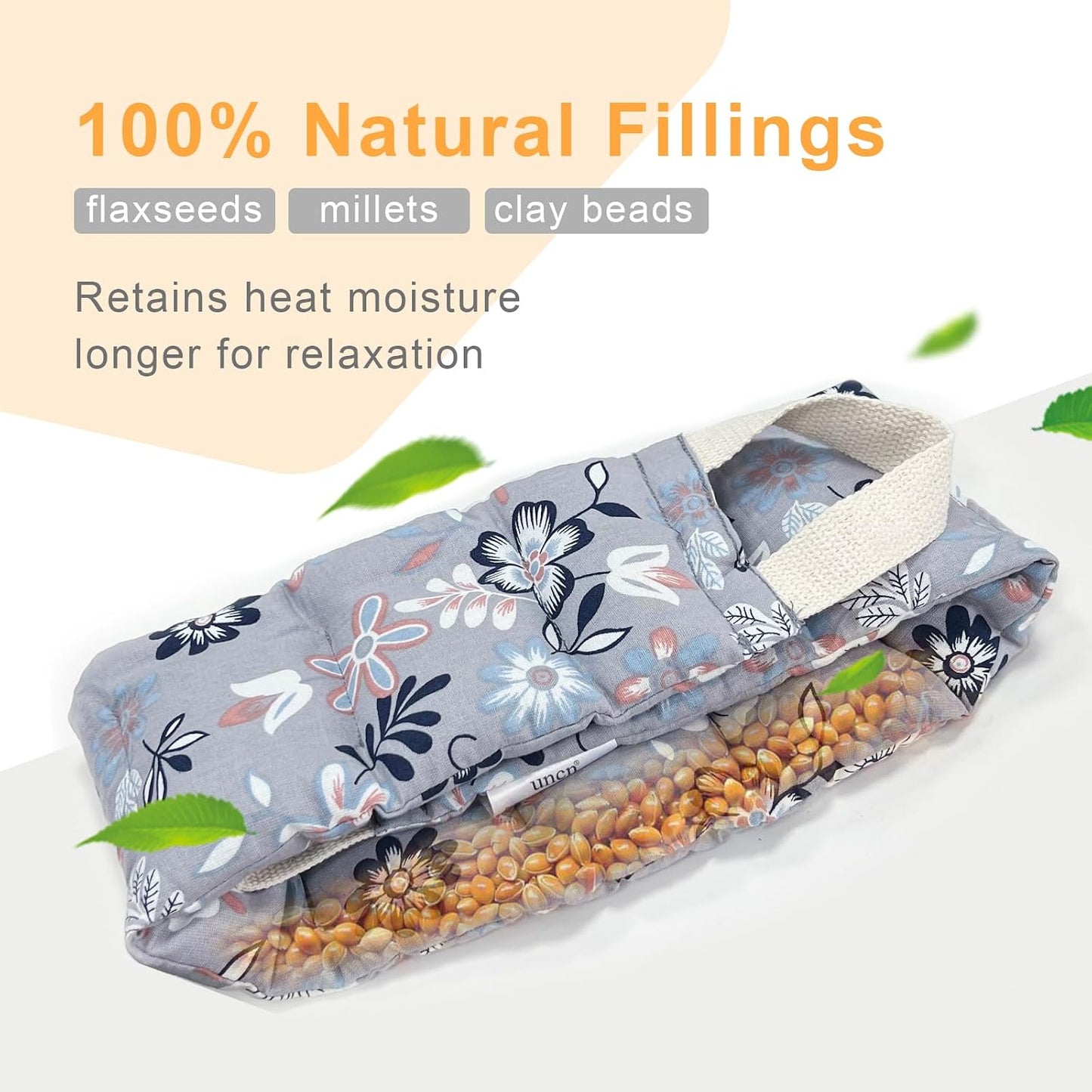 UNCN Long Wide Heating Pad for Neck and Shoulders Back 33x5.9 Microwavable Large Moist Heat Pack Warm Hot Compress Neck Wrap Weighted Bag Massage Reusable Herbal Nature Calming Portable 1.95Pounds