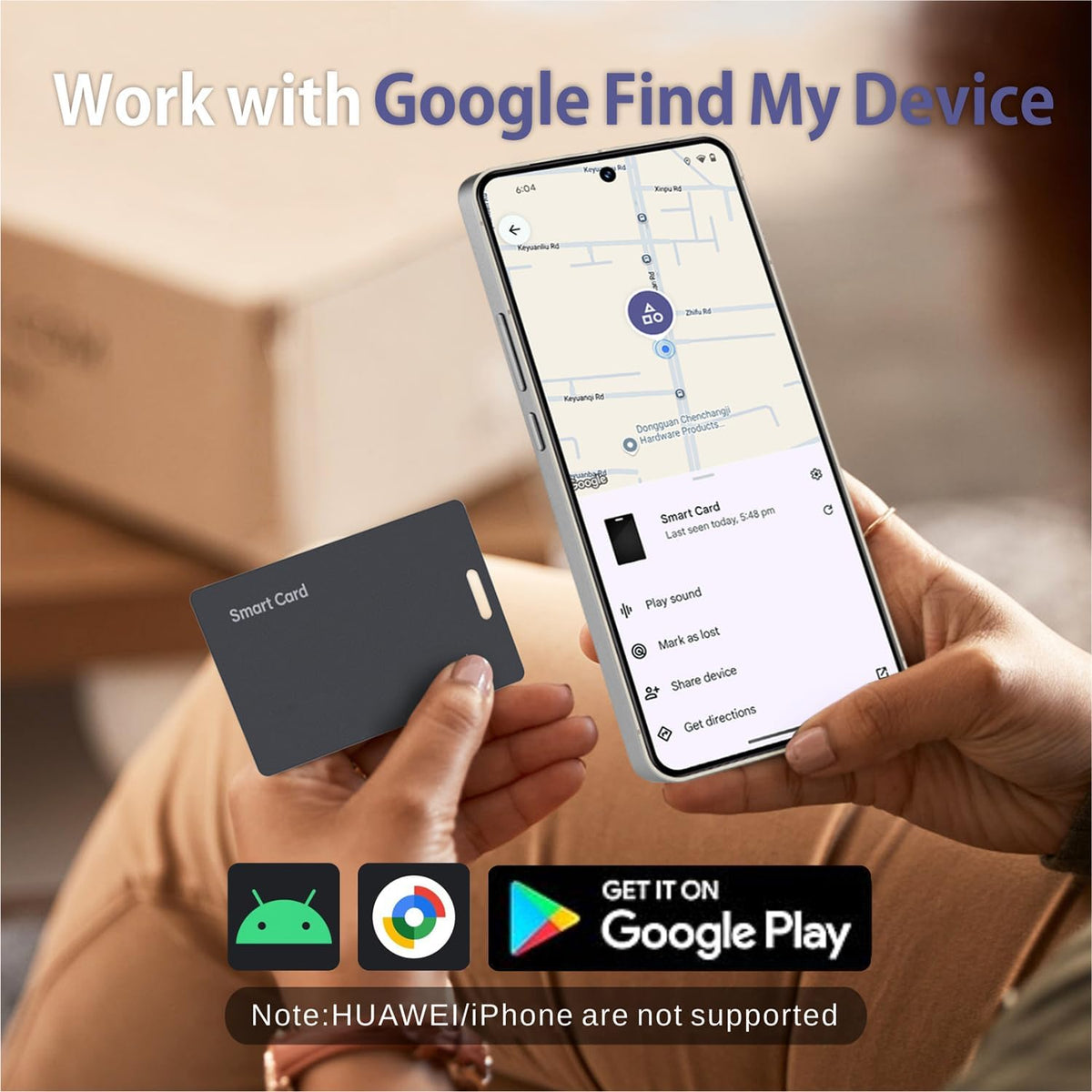 Reyke Android Wallet Tracker Card, Works with Google Find Hub, Rechargeable