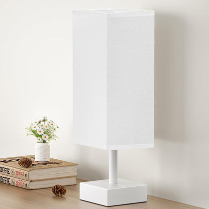 aooshine Small Table Lamp for Bedroom - Bedside Lamps for Nightstand, Minimalist Night Stand Light Lamp with Square Fabric Shade, Desk Reading Lamp for Kids Room Living Room Office Dorm