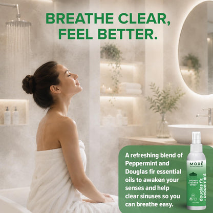 MOXĒ Eucalyptus Oil Shower Mist, Spa Steam Spray, Certified Natural 100% Essential Oils, Made in USA, Aromatherapy, Sinus Congestion Relief, Tension Relief, 4 Ounces